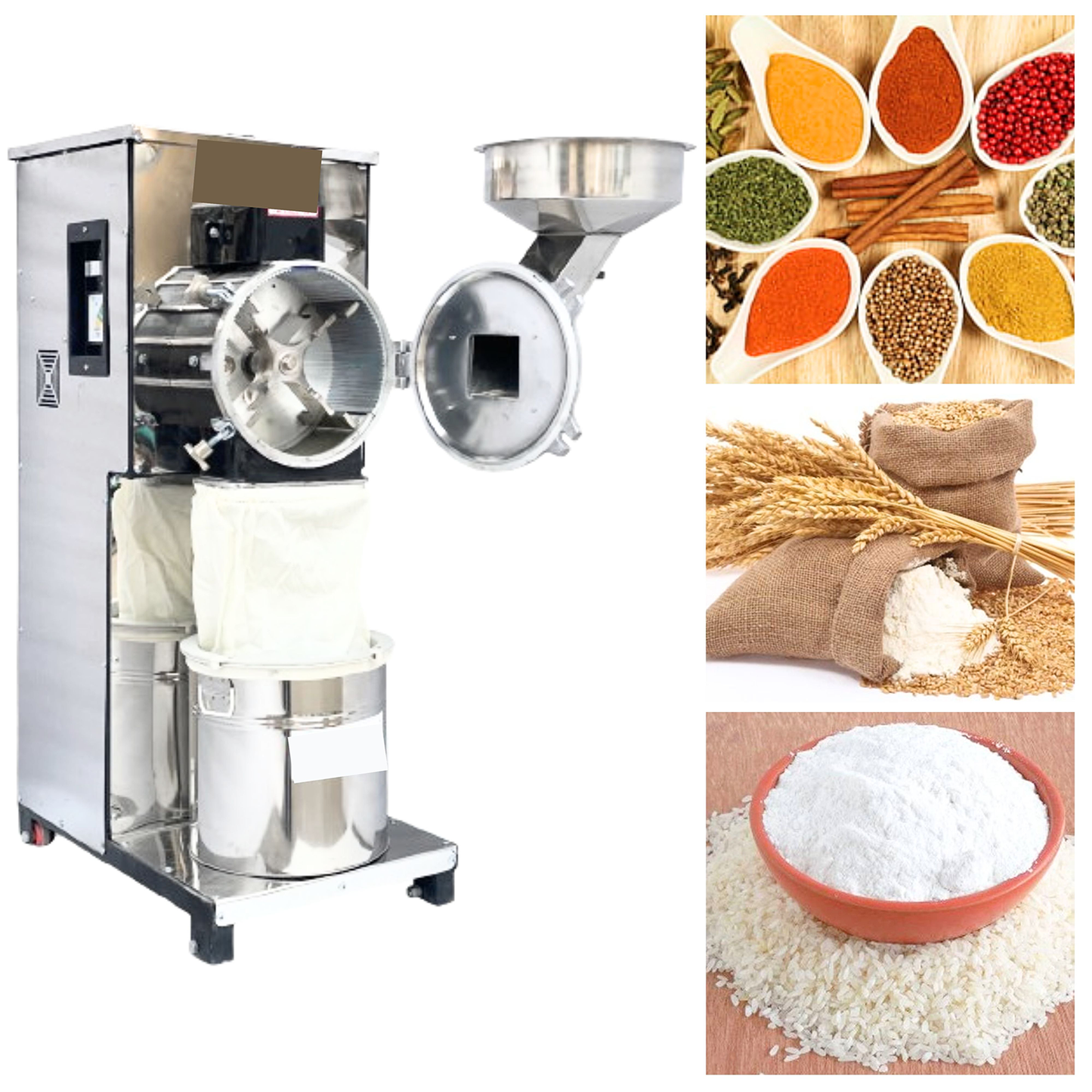 Swadesi Krafts Pulveriser Machine 3 Hp Stainless Steel Body with 3 Hp Motor Single Phase Pulveriser Machine Size 23”X15”X41” Inch (LXWXH) with 5 Jali Used for Mill Grains Like Wheat, Rice, and Spices