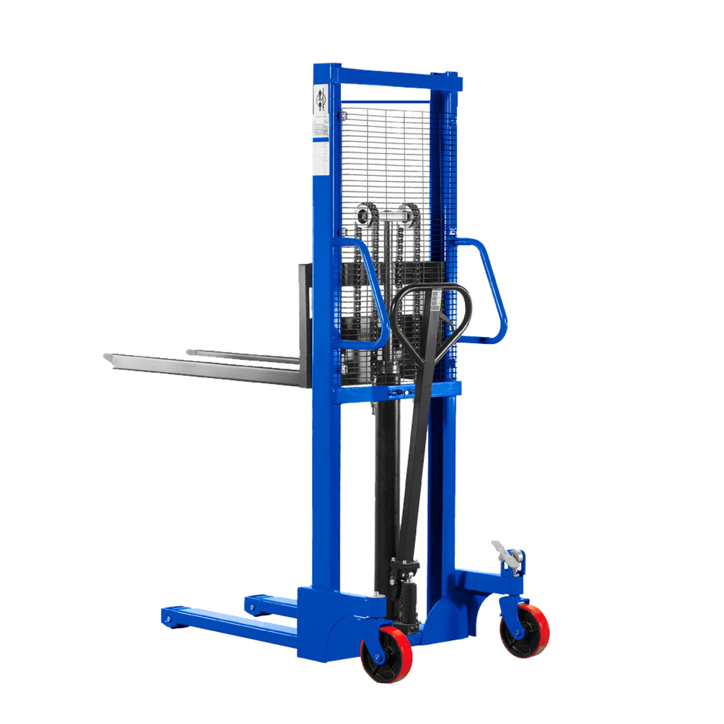 SWADESI KRAFTS Semi Manual Stackers Capacity 2 Ton Height 2050mm Outwidth750mm Fork length900 Adjust Width 230-580mm Lift Height 1600 Fork Wheel Size85x50 Back Wheel Size180x50 Whole Size2040x750x1420
