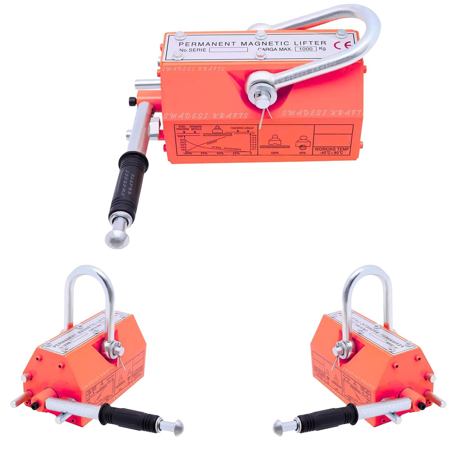 Heavy Duty Permanent Magnet Lifter Capacity 600kg Height 115mm x length246mm x bottom120mm and the Magnet Lifting Hoist for Steel Plate with MS material for magnetlifter weight 19.9kg