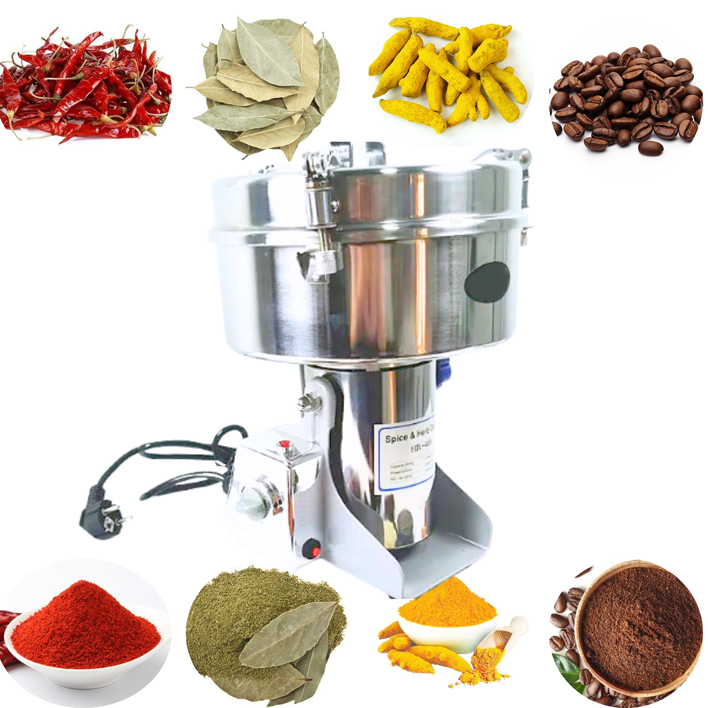 SWADESI KRAFTS Instant Masala Grinder Stainless Steel Body with 3000-Watt Motor Commercial Spice Grinder Size 9.5”X10”X16” Inch (LXWXH) is Used to Grinding Spices