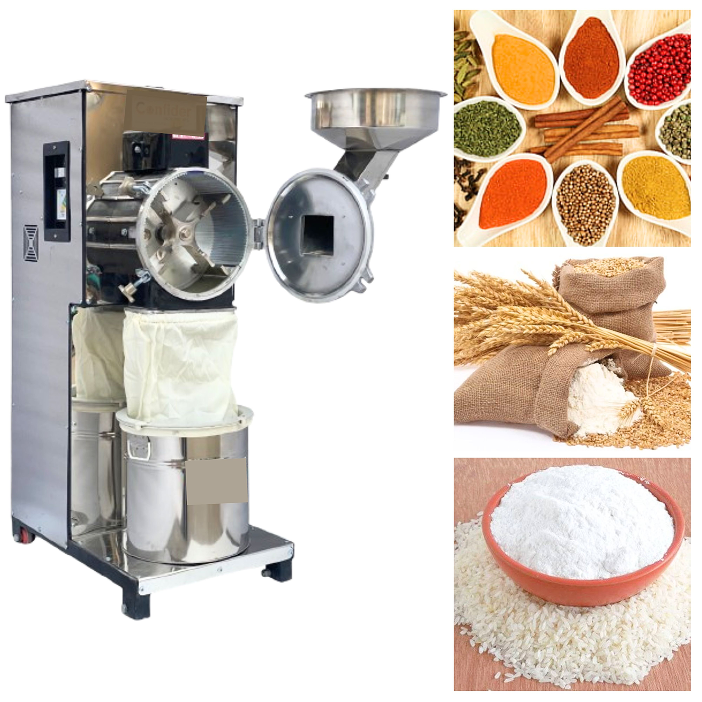 Swadesi Krafts Pulveriser Machine 5 Hp Stainless Steel Body with 5 Hp Motor Three Phase Pulveriser Machine Size 28”X20”X48” Inch (LXWXH) with 5 Jali Used for Mill Grains Like Wheat, Rice, and Spices