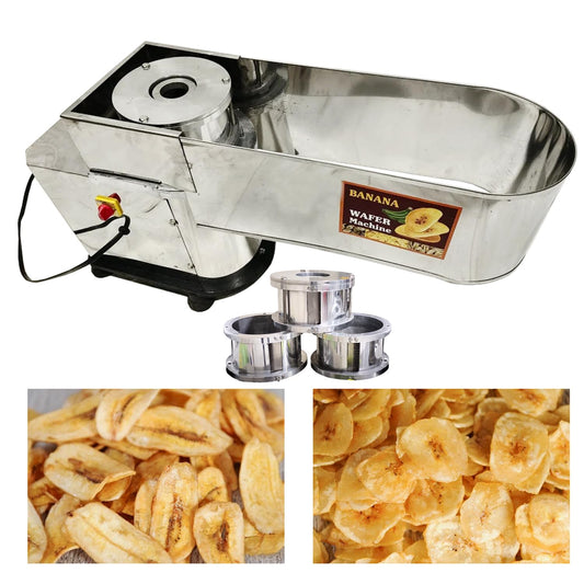 SWADESI KRAFTS Automatic Banana Slicer Machine for Chips | Stainless Steel Banana Chips Cutter Machine Electric Comes with 1HP Motor & 3 Die (ROUND, OVEL, & PATA) A3