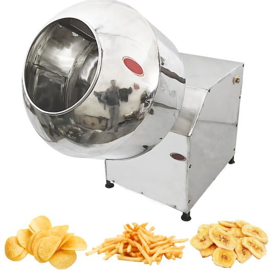 SWADESI KRAFTS Stainless-Steel Masala Coating Pan Machine With 1 Hp Motor | Chips Fryums Snacks Flavoring Machine D1