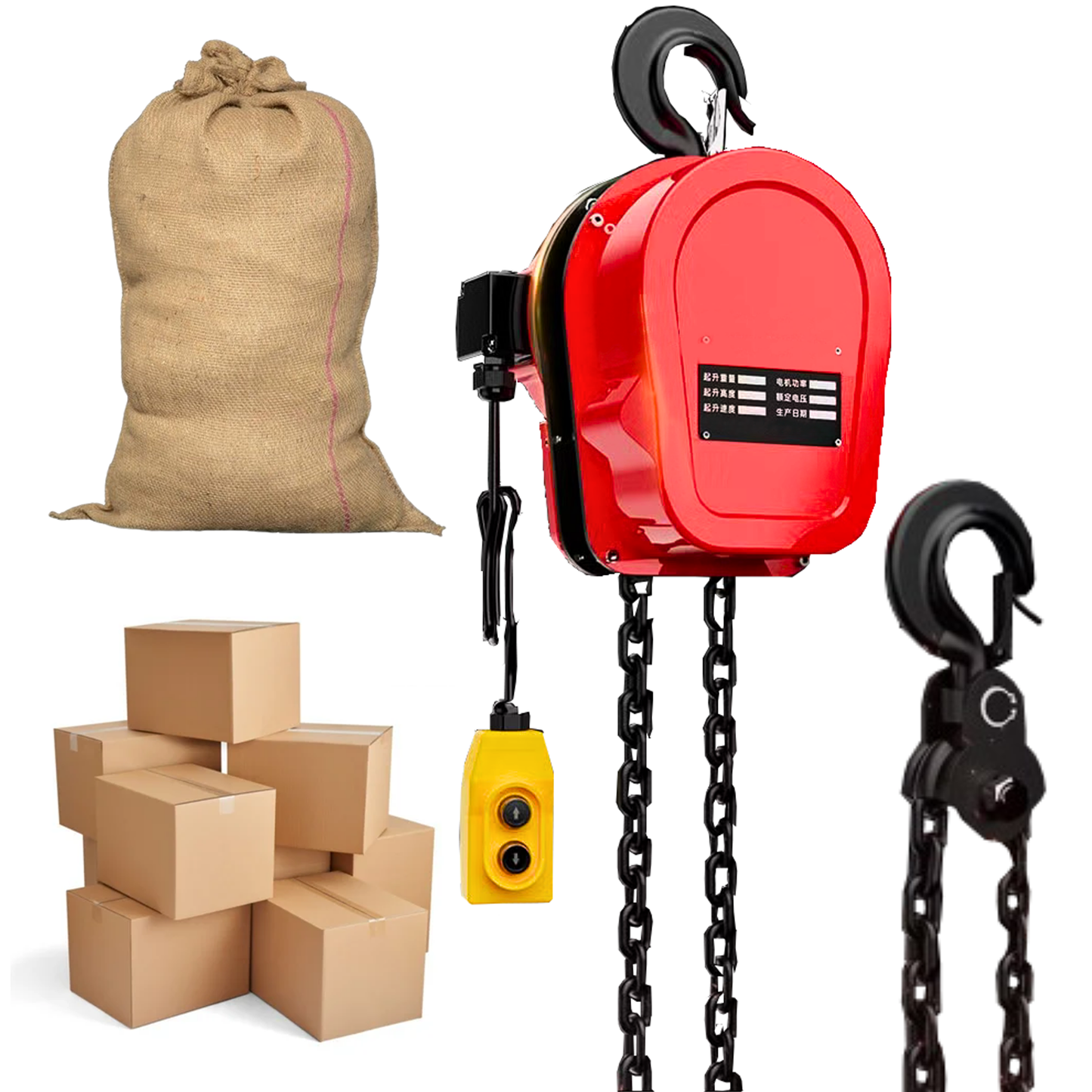 SWADESI KRAFTS 2HP DHY Three phase Electric Chain Hoist 1 Ton Capacity Heavy Duty Single Fall Working Height 3meter Load Chain 8mm Lifting Speed 2.25 meter/min with 500w Motorized Chain Pulley Block.