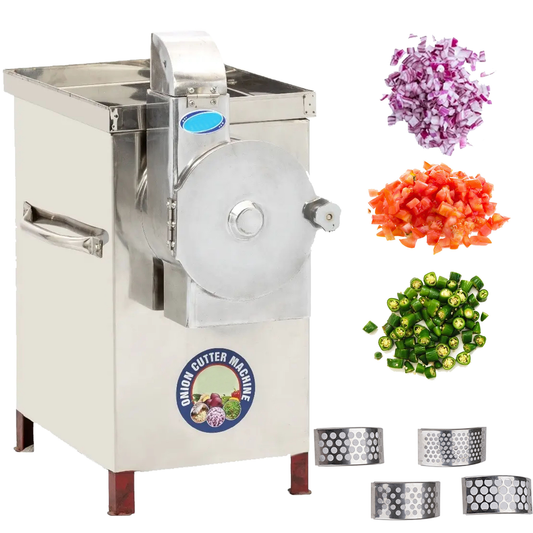SWADESI KRAFTS Onion Cutter Machine Electric Big Hotel | Stainless Steel Vegetable Cutter Machine Commercial Comes with 2HP Motor Capacity 200kg/Hr. Onion, Chilly, Cabbage Other Vegetable Product A5