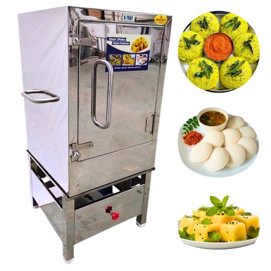 SWADESI KRAFTS Commercial Dhokla Maker with Steamer Stainless Steel Body With 6 Tray Size 14x18x1.25-Inch Idli Making Machine Commercial Size 23x24x40-Inch (LXWXH) Used For Idli and Dhokla Steamers