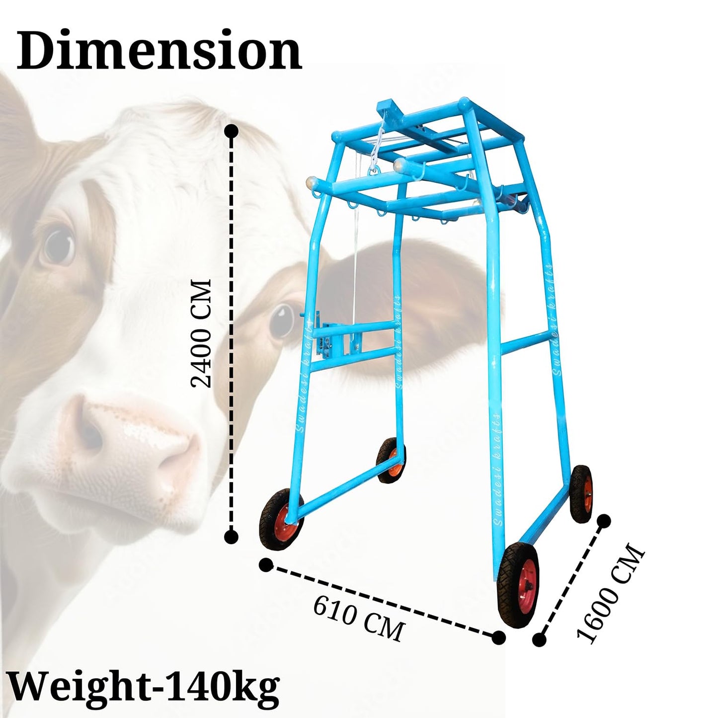 Cow Lifting Machine with Big Wheel | Full Set | Weight Capacity up to 1000kg | Heavy Duty Gearbox | Animal Lifting Machine for Cows a1