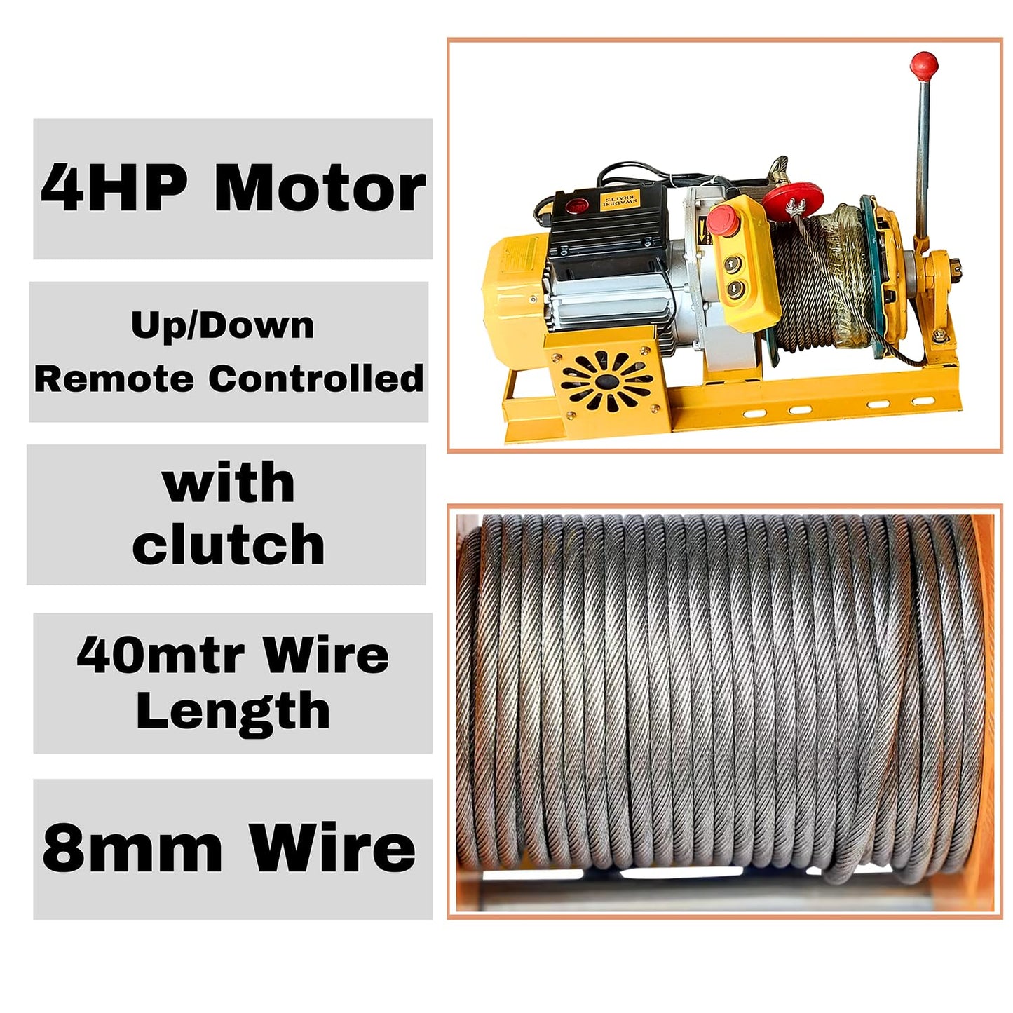 SWADESI KRAFTS Electric Mini Lifting Crane with 4HP Electric Motor |8mm Wire Thickness | 40 Meter Length of the Wire and 53-55kg Frame | Mini Crane Scale 500kg