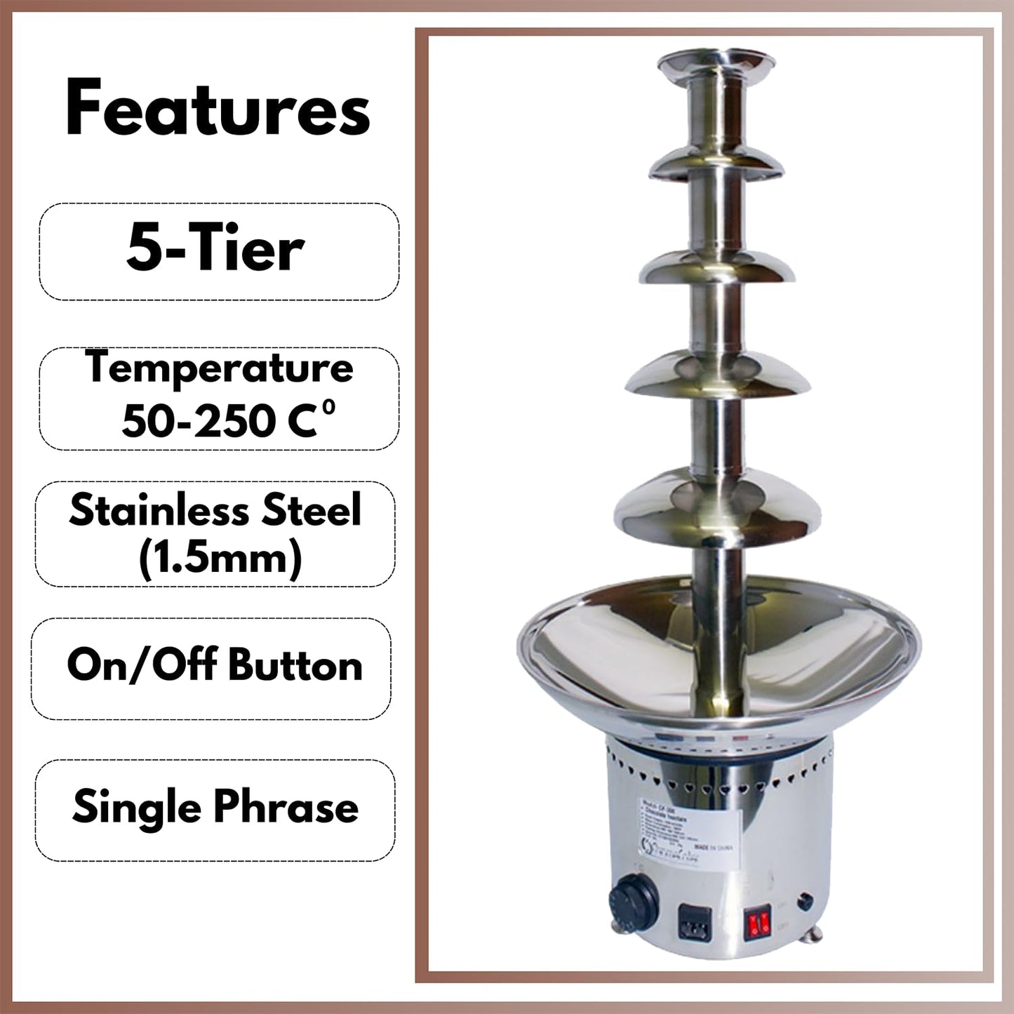 Swadesi Krafts 5 Tier Electric Chocolate Fountain Machine Mini for Kids Party Temperature 50-250℃ | Stainless Steel Chocolate Fondue Machine A3
