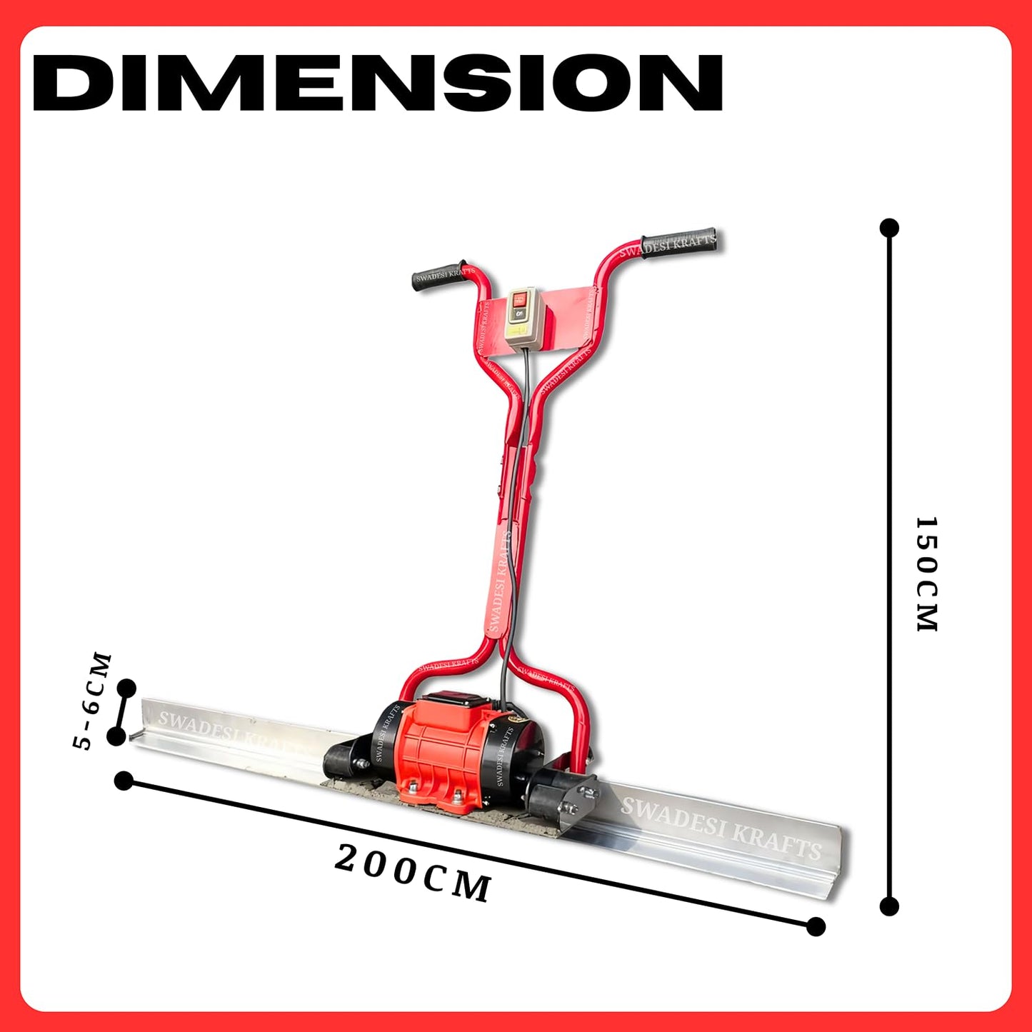 Electric Concrete Screed Vibrator Machine with 0.5 HP Motor | 3mtr Aluminium Surface Leveling Tool | Portable Power Screed for Road, Slab & Floor Finishing | Heavy Duty Construction Equipment