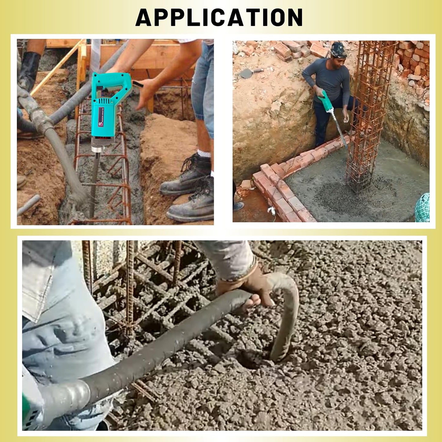 SWADESI KRAFTS 1310-wt Electric Concrete Vibrator removes lanter's trapped air,13000rpm copper winded motor with a wire braided 3mtr needle