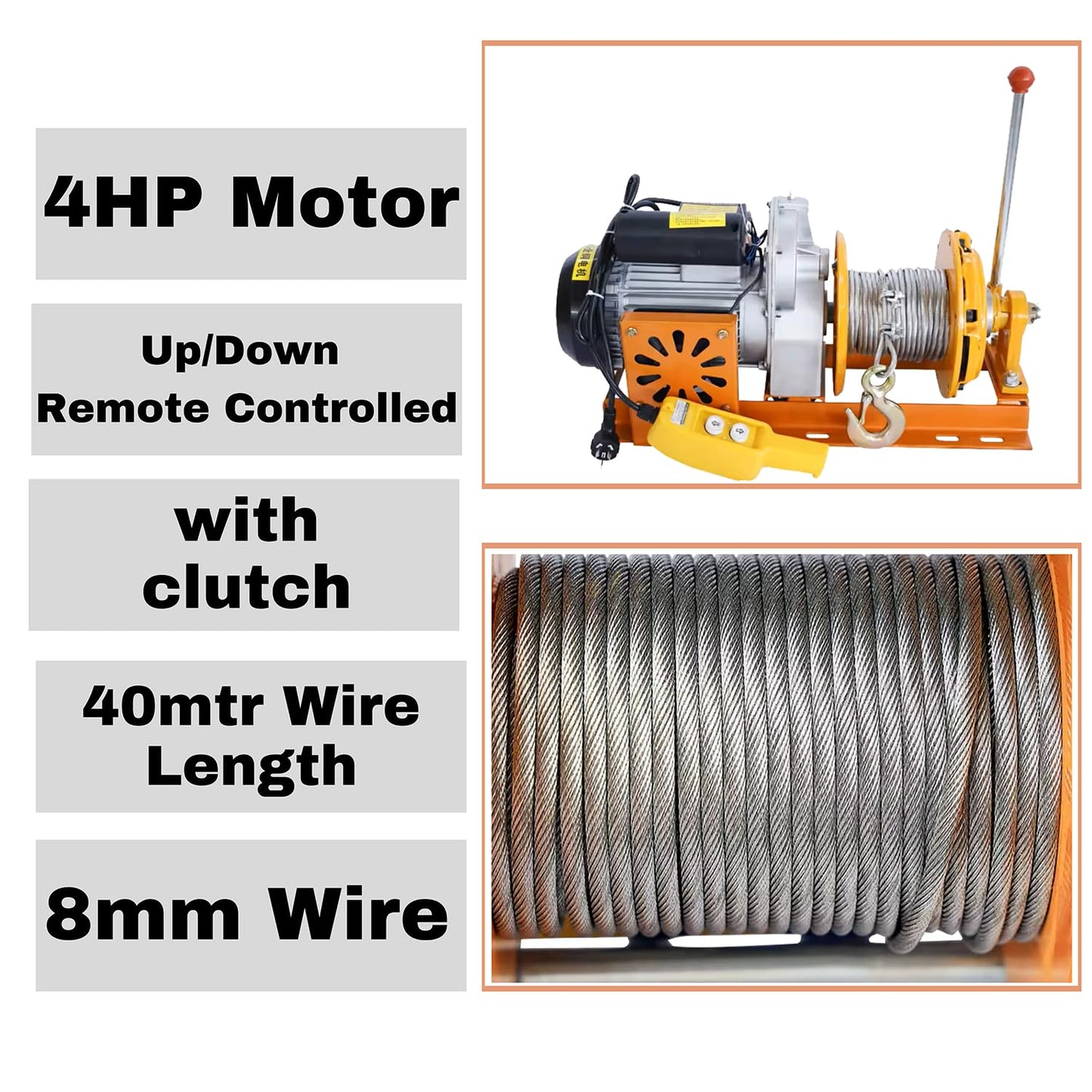 SWADESI KRAFTS Electric Mini Lifting Crane with 4HP Electric Motor with Trolly | 8mm Wire Thickness | 40 Meter Length of the Wire and 85-90kg Frame | Mini Crane Scale 500kg