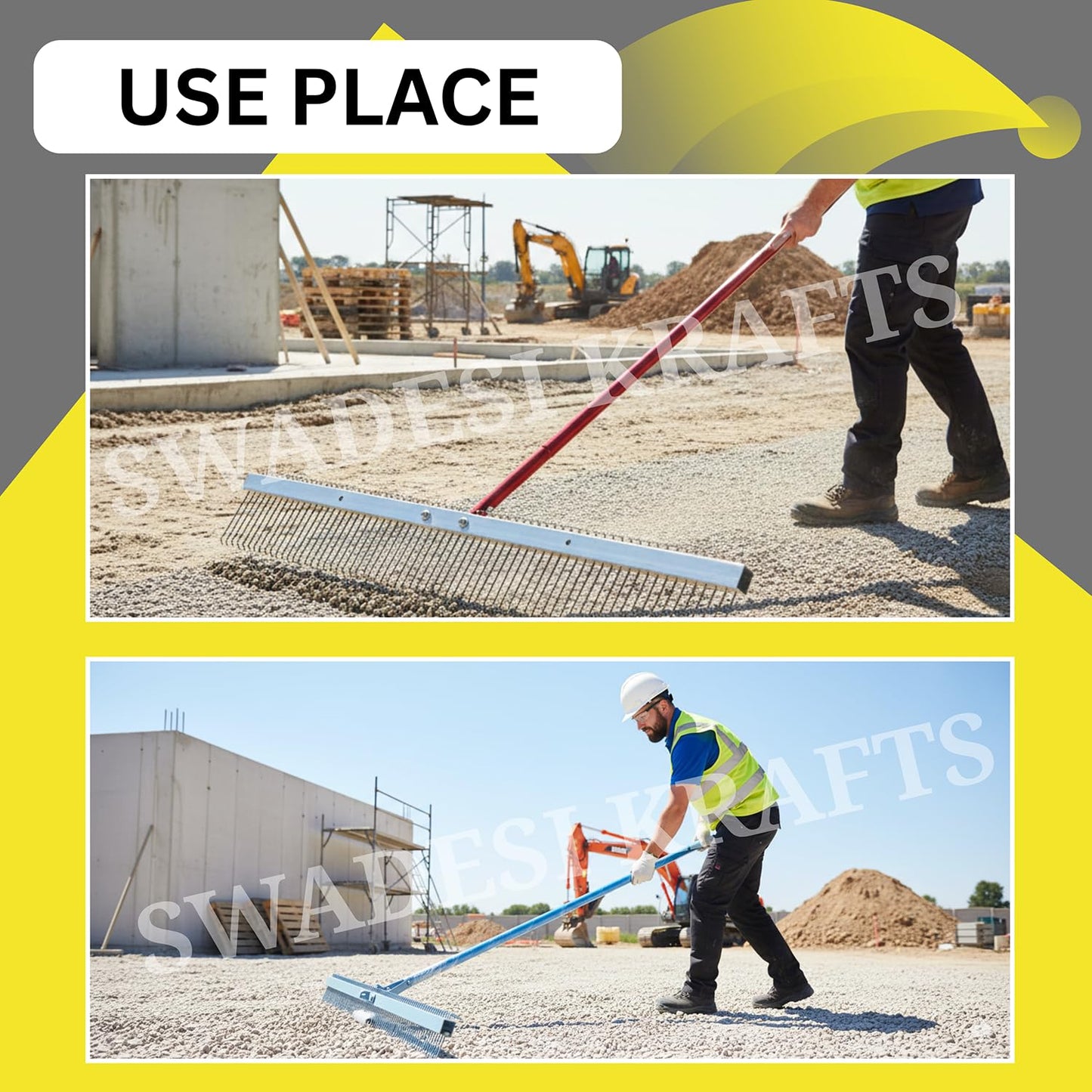 Concrete Texture Brush | Heavy Duty Bristles | Aluminium Handle | Surface Finishing Tool for Concrete Texturing and Anti-Skid Finishing