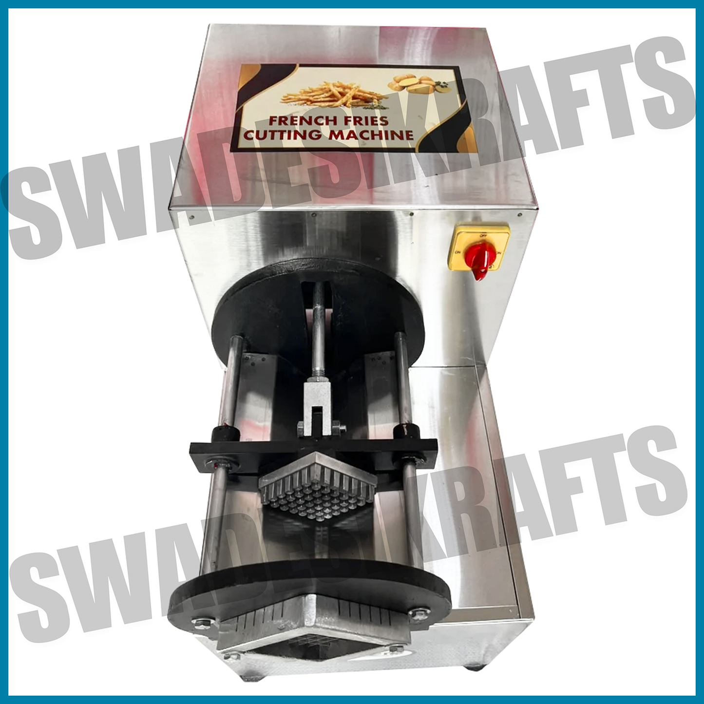 SWADESI KRAFTS Stainless Steel Electric French Fries Cutter Machine with 0.5hp Motor Capacity 200-250kg/Hr (Cutting Blade -7mm or 10mm) A5