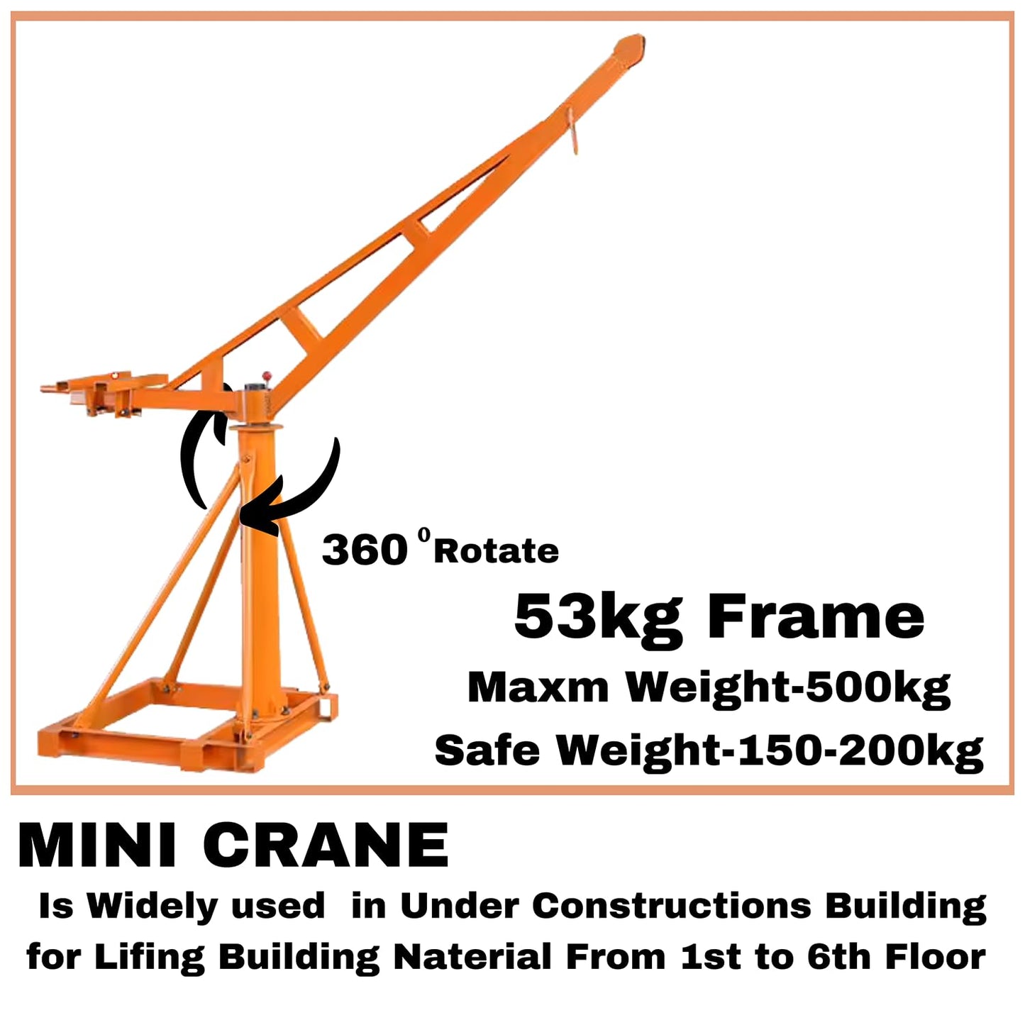 SWADESI KRAFTS Electric Mini Lifting Crane 53-55kg Frame | Mini Crane Scale 500kg (WITHOUT MOTOR)