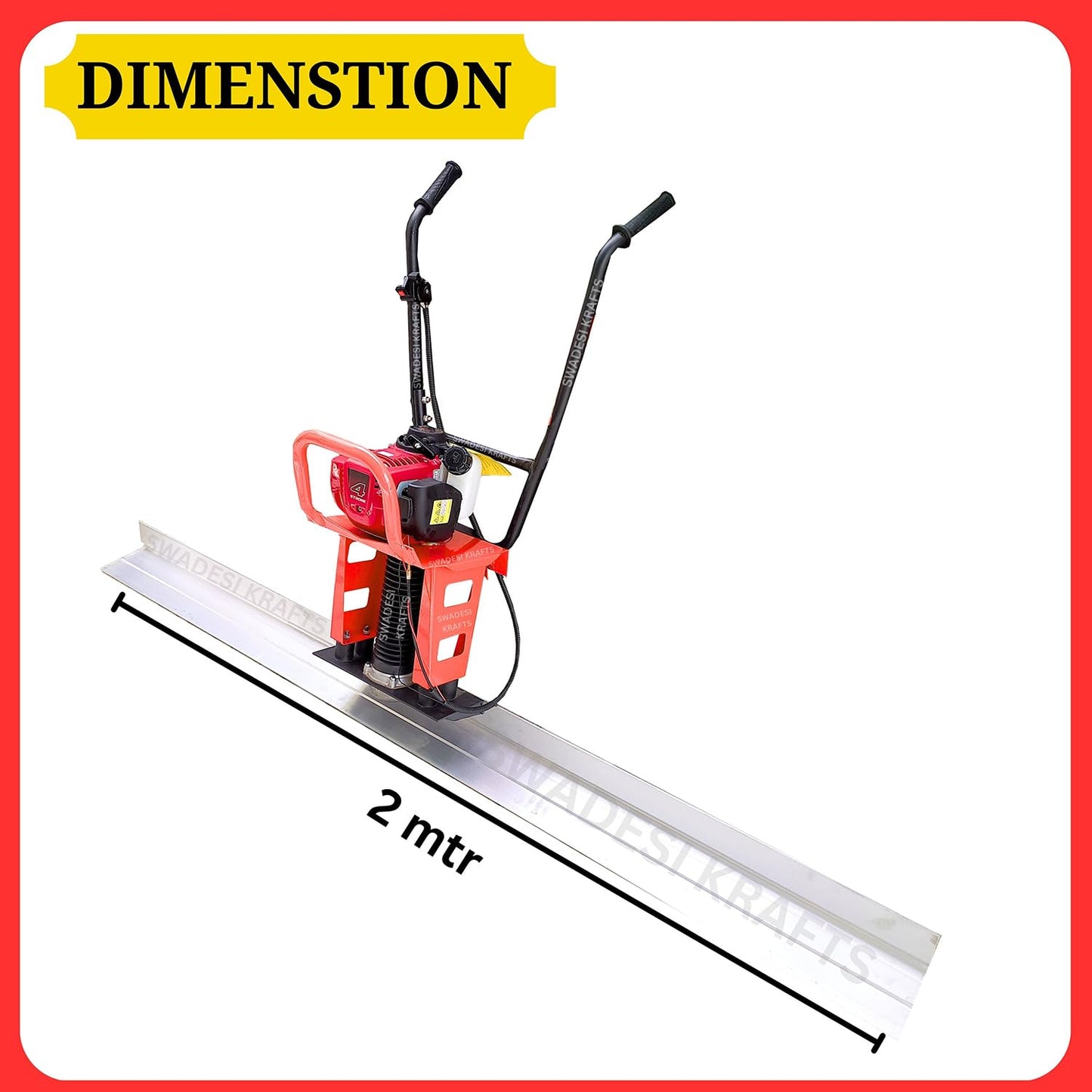 Electric Concrete Screed Vibrator Machine with 1.3HP Engine | 2 Mtr Concrete Surface Leveling Tool | Portable Power Screed for Road, Slab & Floor Finishing | Heavy Duty Construction Equipment