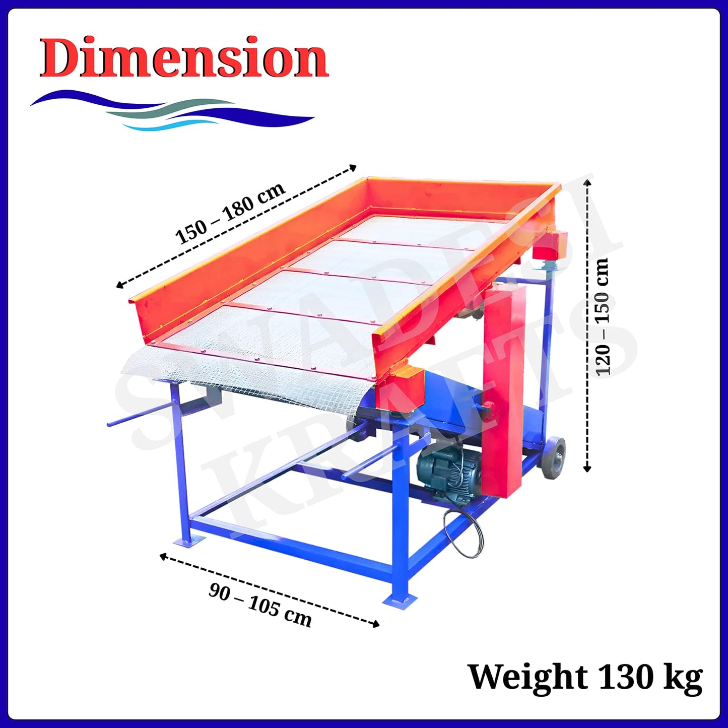 Electric Sand Sieving Machine with 2 HP Motor, 220V Vibrating Sand Separator, 5×3 Feet Sieving Bed, Heavy Duty Mild Steel Construction Sand Screening Machine for Construction Work