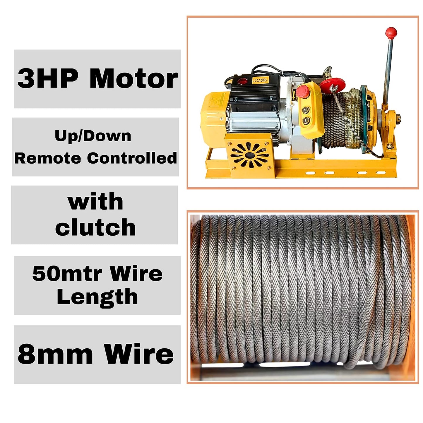 SWADESI KRAFTS Electric Mini Lifting Crane with 4HP Electric Motor |8mm Wire Thickness | 40 Meter Length of the Wire and 57-60kg with 360 Adjustable Frame | Mini Crane Scale 500kg