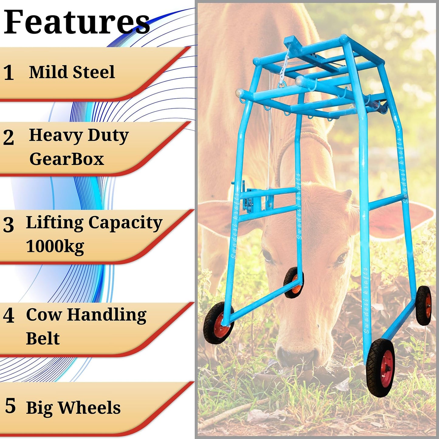Cow Lifting Machine with Big Wheel | Full Set | Weight Capacity up to 1000kg | Heavy Duty Gearbox | Animal Lifting Machine for Cows a1