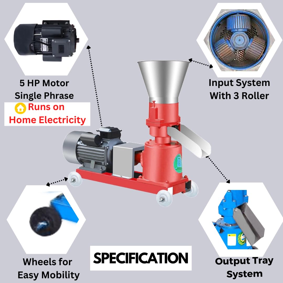 SWADESI KRAFTS 5 HP Pellet Machine for Animal Feed Single Phase Copper Motor 9MM for (Cattle, Chicken, Fish, Fig, Goat)