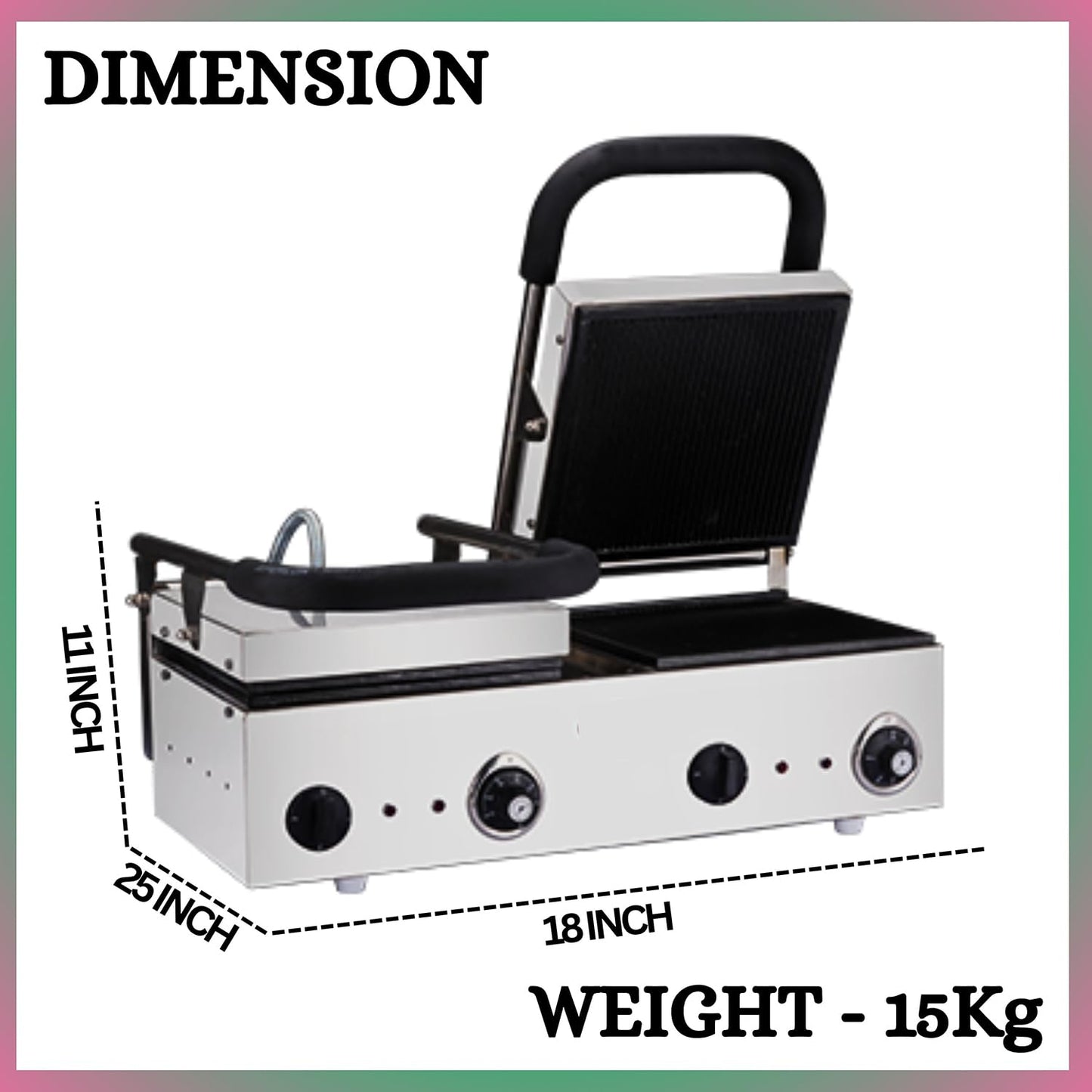 SWADESI KRAFTS Stainless Steel 202 Double Sandwich Griller 1100-Watt 4 Heater| Double Sandwich Maker 11”X12” Inch 8pcs Sandwich | Size 18”X25”X11” Inch (LXWXH)