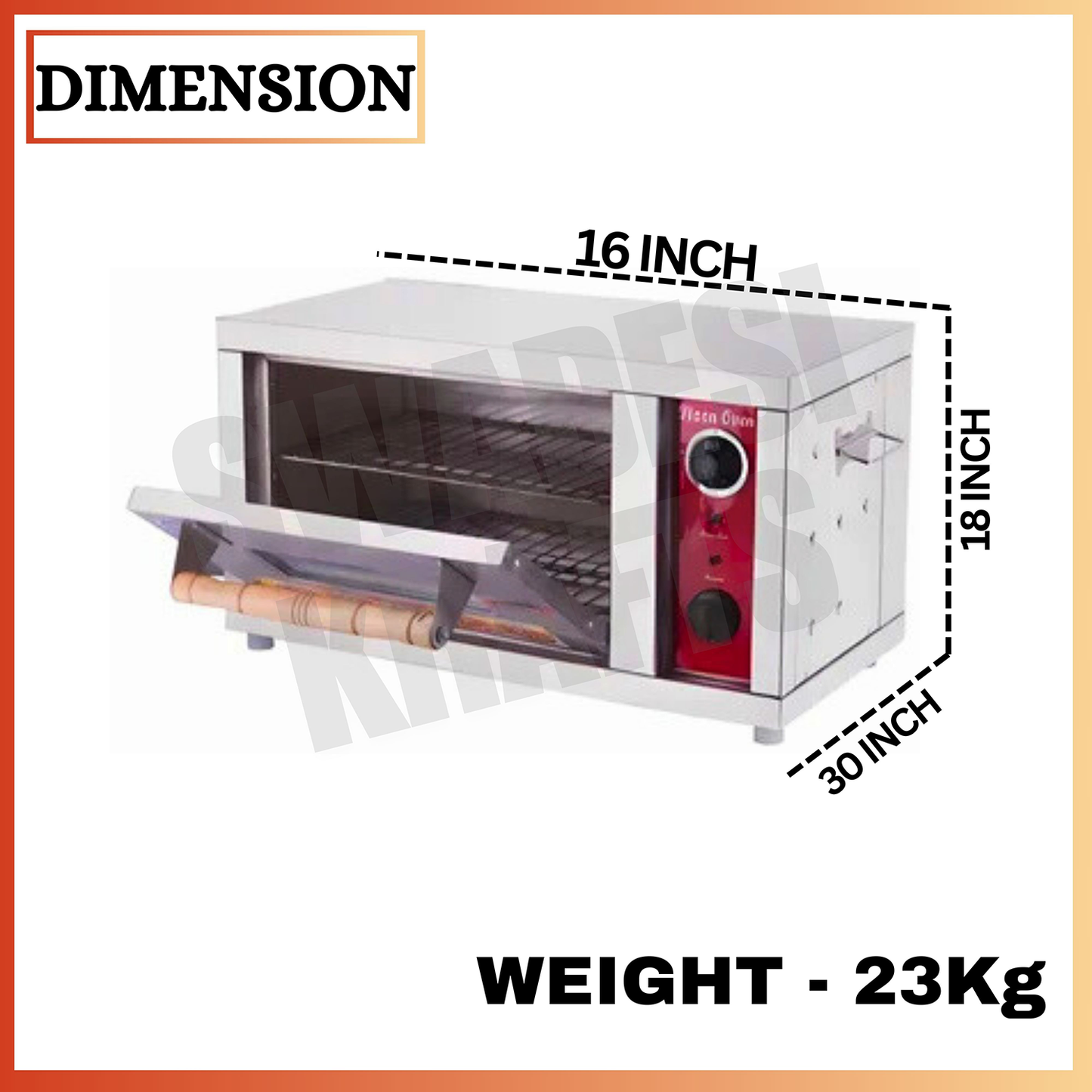 SWADESI KRAFTS stainless steel 202 pizza oven commercial use with 3500 watts, 12” x 18” inch, 6 pizza – 8-inch, best pizza oven size 16”x30” inch (LXW) and 18” inch height, its use crispy up pizza