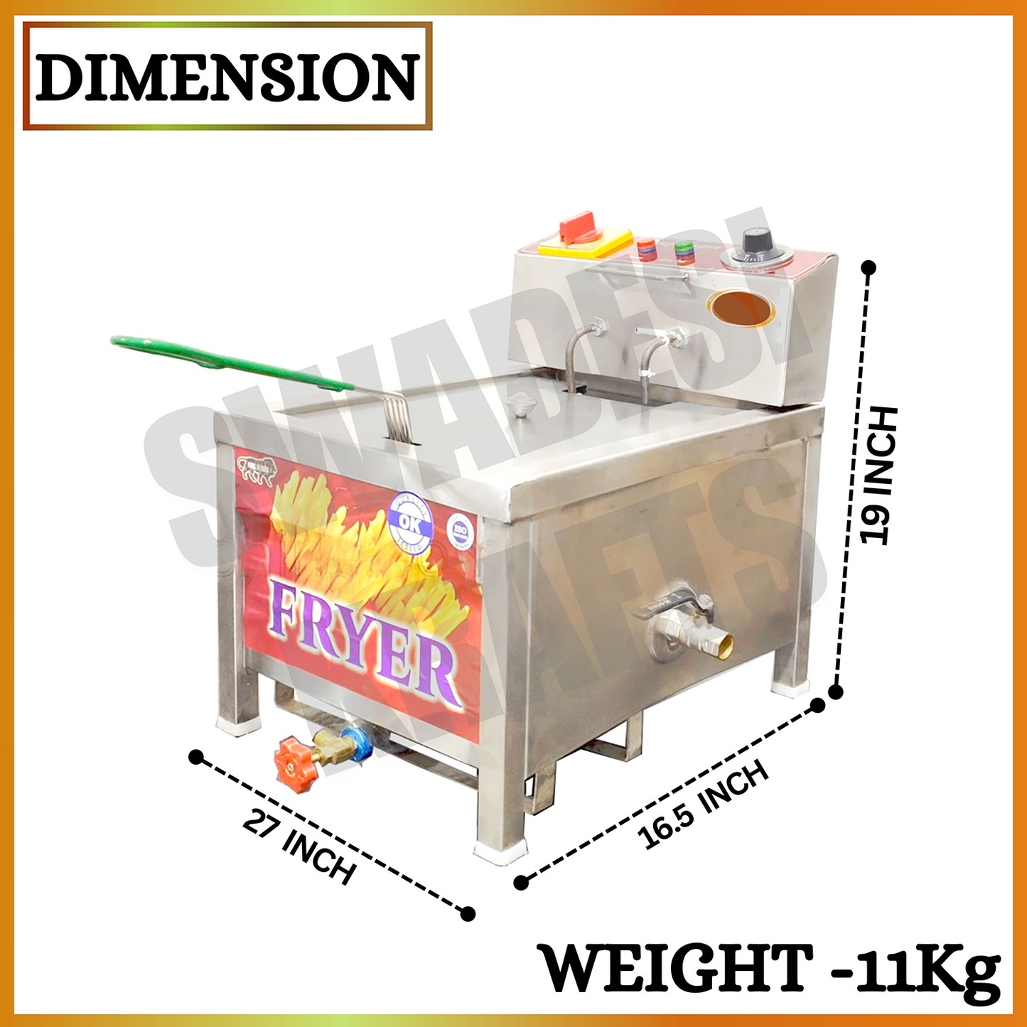 Swadesi Krafts Deep Fryer Machine Stainless Steel 202 Body With 3000-Watt Heater Automatic Deep Fryer Size 27”X16.5”X19” Inch (LXWXH) Used for Fry Samosa, French Fry, Bhature Etc