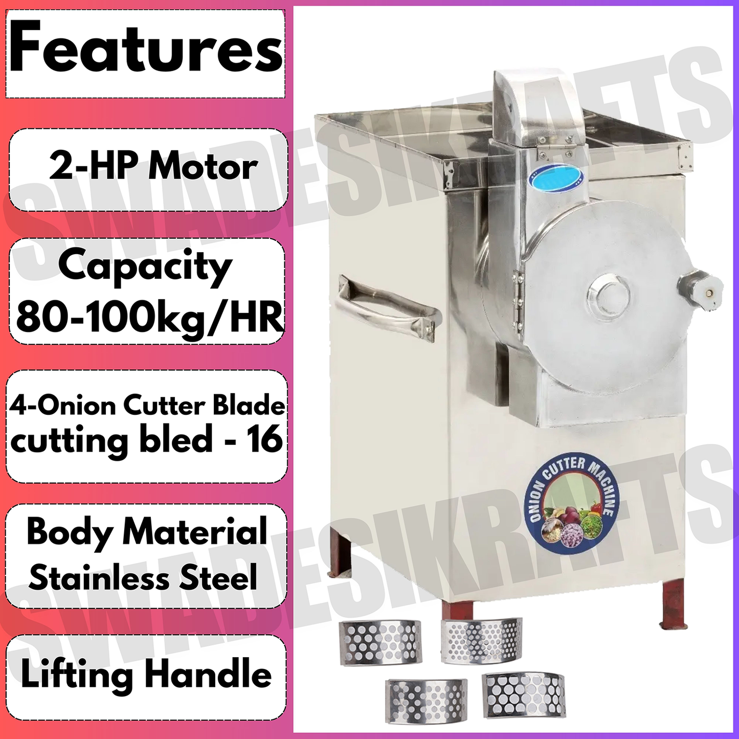 SWADESI KRAFTS Onion Cutter Machine Electric Big Hotel | Stainless Steel Vegetable Cutter Machine Commercial Comes with 2HP Motor Capacity 200kg/Hr. Onion, Chilly, Cabbage Other Vegetable Product A5