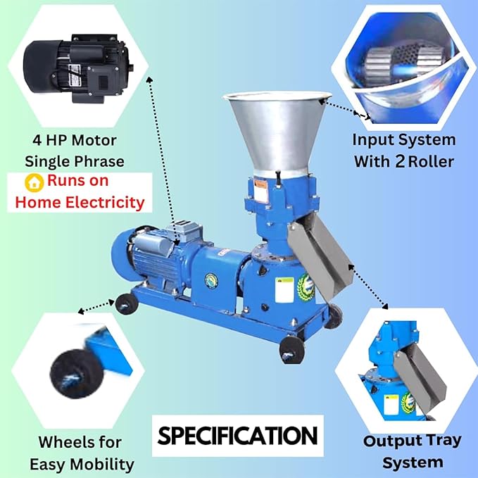 SWADESI KRAFTS 4 HP Pellet Machine for Animal Feed Single Phase Copper Motor 5mm (Cattle, Chicken, Fish, Fig, Goat) b2