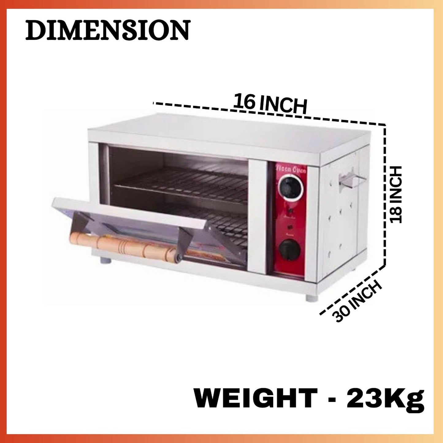 SWADESI KRAFTS stainless steel 202 pizza oven commercial use with 3500 watts, 12” x 18” inch, 6 pizza – 8-inch, best pizza oven size 16”x30” inch (LXW) and 18” inch height, its use crispy up pizza