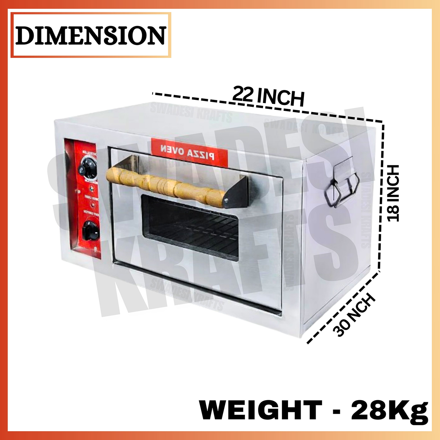 SWADESI KRAFTS stainless steel 202 pizza oven commercial use with 3500 watts, 18” x 18” inch, 8 pizza – 8-inch, best pizza oven size 22”x30” inch (LXW) and 18” inch height, its use crispy up pizza
