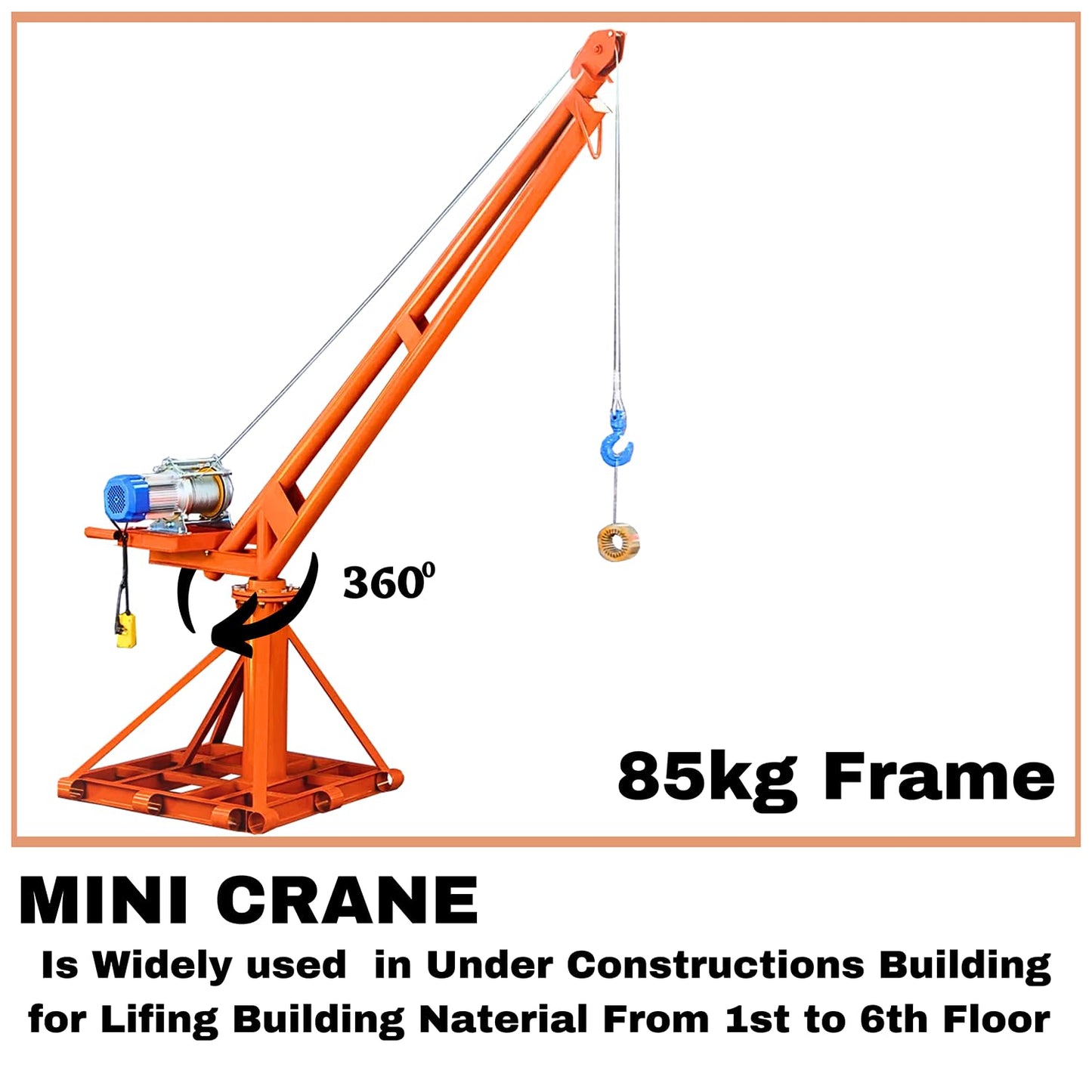 SWADESI KRAFTS Electric Mini Lifting Crane with 4HP Electric Motor with Trolly | 8mm Wire Thickness | 40 Meter Length of the Wire and 85-90kg Frame | Mini Crane Scale 500kg