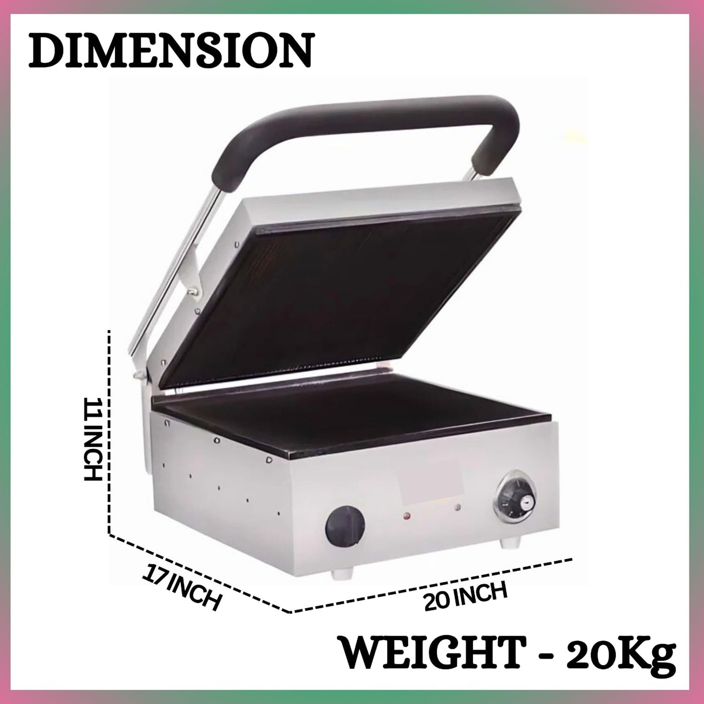 SWADESI KRAFTS Stainless Steel 202 Sandwich Griller Jumbo 1100-Watt 2 Heater| Jumbo Sandwich Grill Maker 16”X15” Inch 4pcs Sandwich | Size 20”X17”X11” Inch (LXWXH)