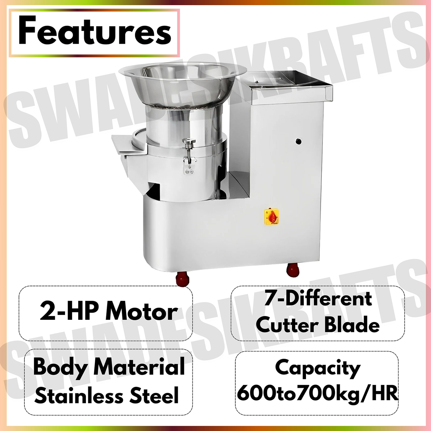 Swadesi Krafts Stainless Automatic Vegetable cutting Machine for Kitchen with 2hp Motor |Salad Vegetable Cutter for Hotel Capacity- 600KG/Hr A3