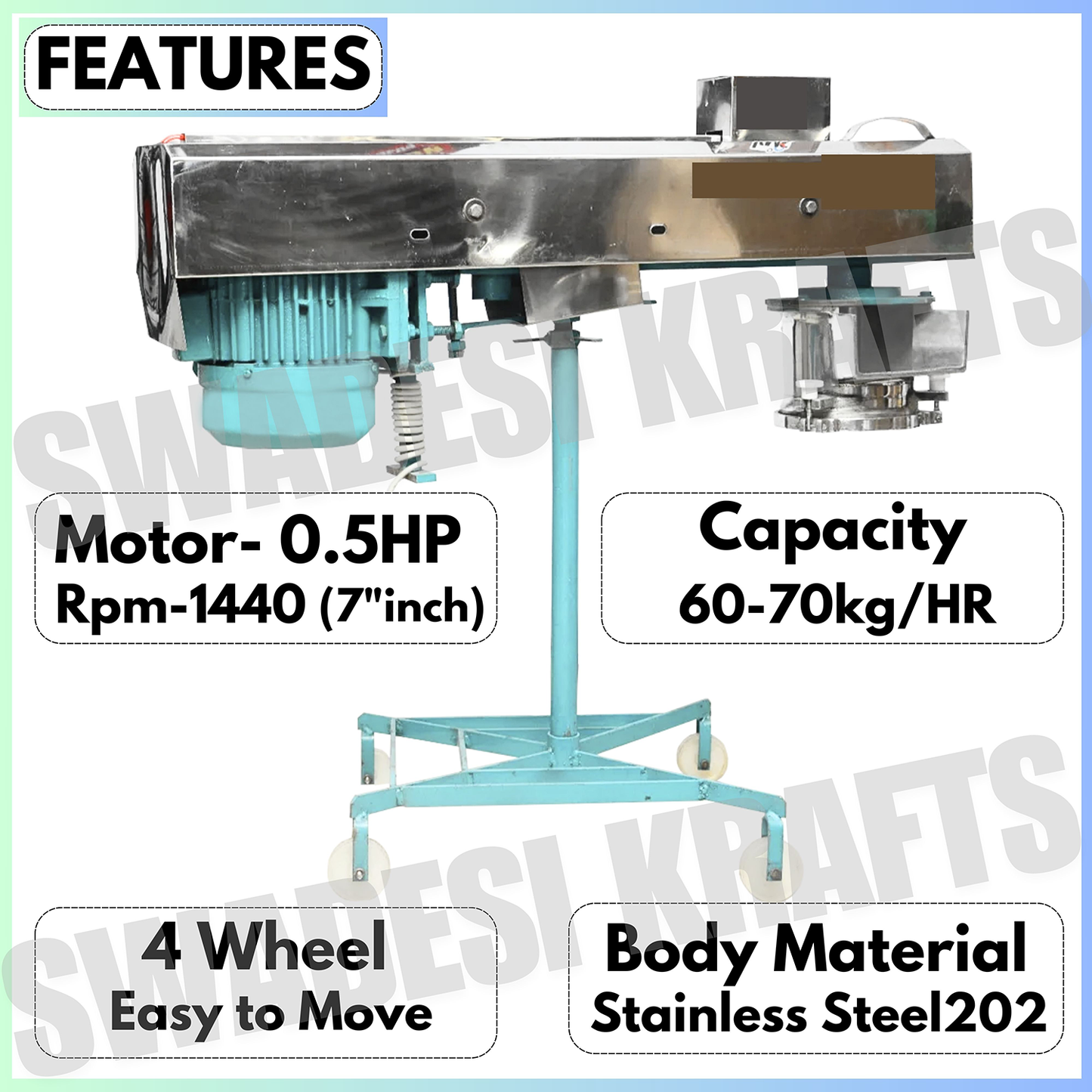 SWADESI KRAFTS Namkeen Making Machine for Business 7 inch Diemeter | Sev Maker Machine Electric Capacity 60-70kg/HR | Copper Motor 0.5HP 1440Rpm A1