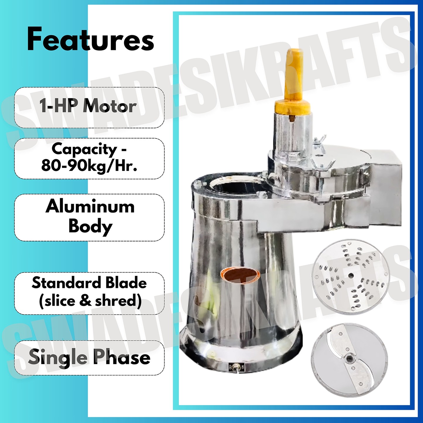 SWADESI KRAFTS Stainless Steel Vegetable Grater and Slicer Machine with 1hp Motor | Kadukas Machine Electric Capacity is 80-90kg/Hr Carrot Grater Automatic Comes with Slice and Shred Blade A2