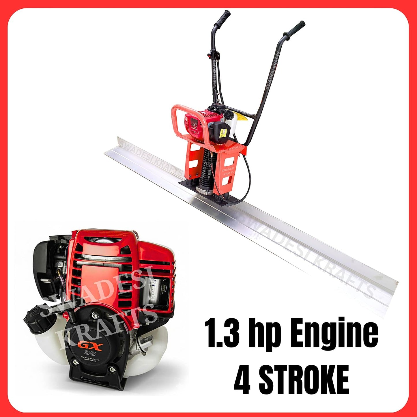 Electric Concrete Screed Vibrator Machine with 1.3HP Engine | 2 Mtr Concrete Surface Leveling Tool | Portable Power Screed for Road, Slab & Floor Finishing | Heavy Duty Construction Equipment