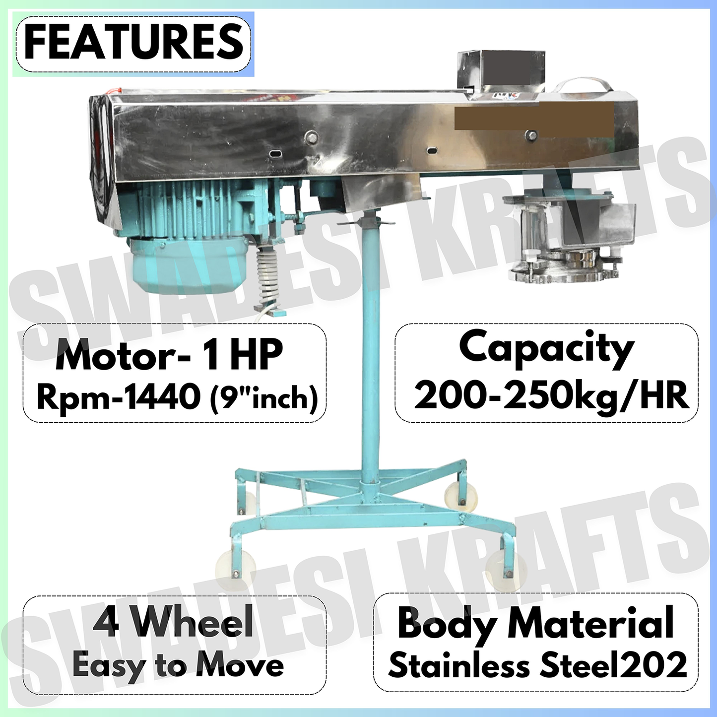 SWADESI KRAFTS Namkeen Making Machine for Business 9 inch Diemeter | Sev Maker Machine Electric Capacity 200-250kg/HR | Copper Motor 1HP 1440Rpm