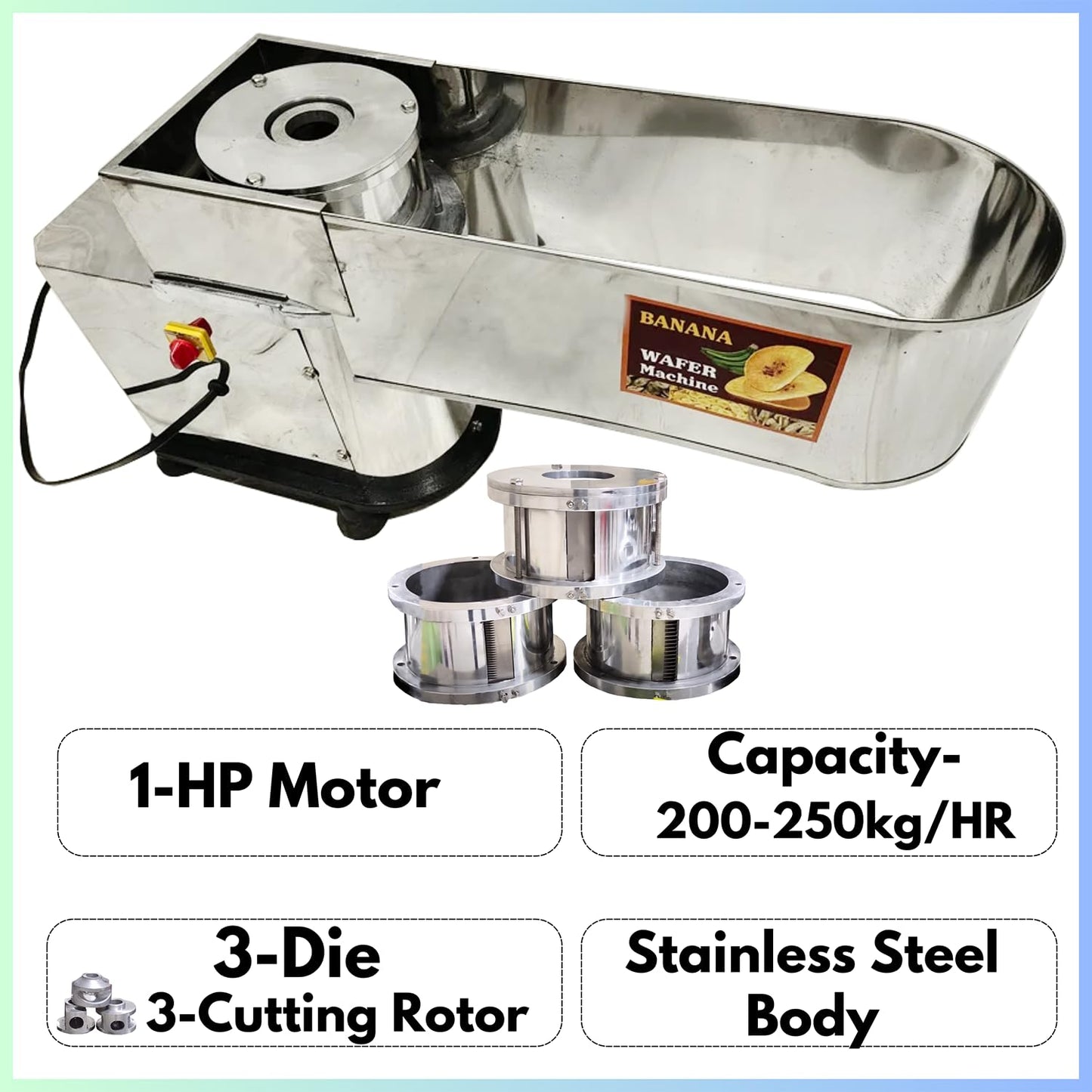 SWADESI KRAFTS Automatic Banana Slicer Machine for Chips | Stainless Steel Banana Chips Cutter Machine Electric Comes with 1HP Motor & 3 Die (ROUND, OVEL, & PATA) A3