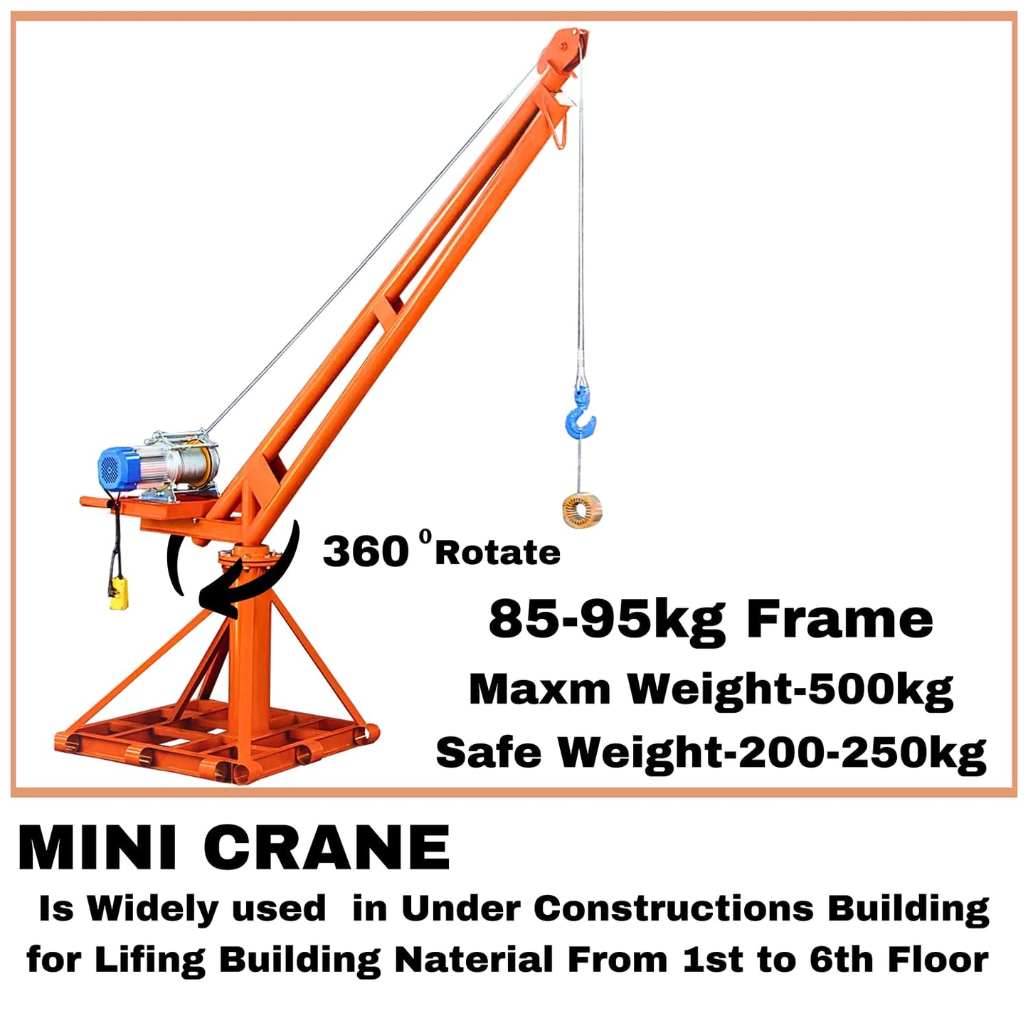 SWADESI KRAFTS Electric Mini Lifting Crane with 4HP Electric Motor |8mm Wire Thickness|40 Meter Length of the Wire and 85-95kg Frame | Mini Crane Scale 500kg