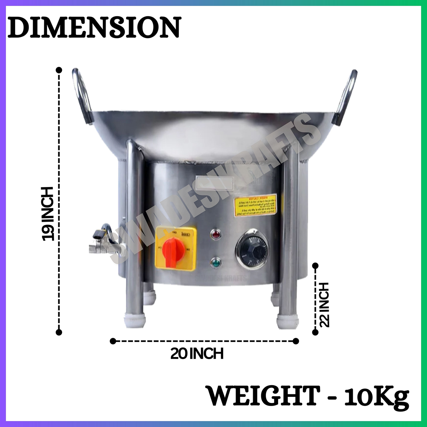 SWADESI KRAFTS Electric Kadai Commercial Stainless-Steel 202 Body With 3000 + 3000 Double Heater Commercial Fryer Electric Size 20”X22”X19” Inch (LXWXH) Used for Fry Like Samosa, Kachori