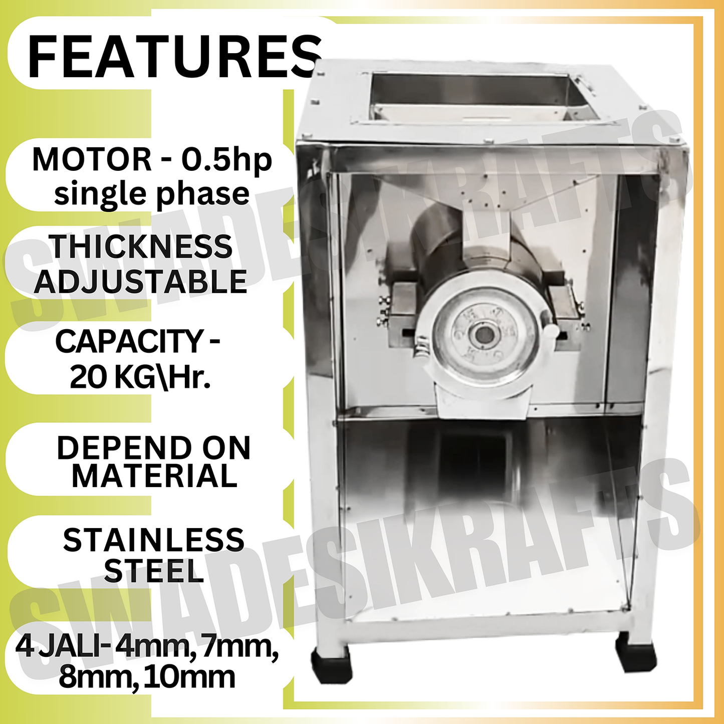 SWADESI KRAFTS Stainless Steel Dry Fruit Tukda Machine with 0.25HP Copper Motor | Dry Fruit Chips and Tukda Machine Output 30-35kg Per Hour | 4 Jali (5mm,7mm,8mm,10mm) Used for Dry Fruit for Sweet S2