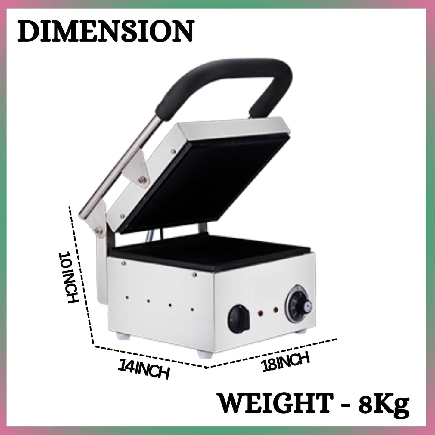 SWADESI KRAFTS Stainless Steel 202 Sandwich Griller Jumbo 1100-Watt 2 Heater| Jumbo Sandwich Grill Maker 16”X15” Inch 4pcs Sandwich | Size 20”X17”X11” Inch (LXWXH)
