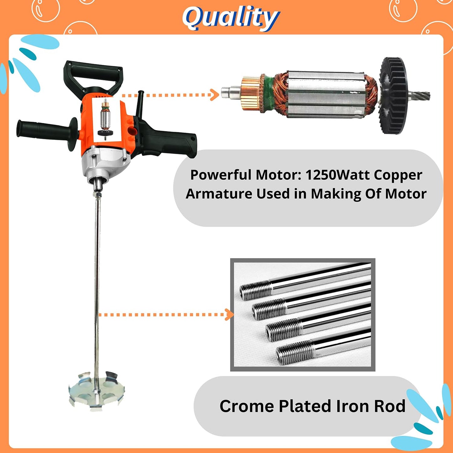 Swadesi krafts paint mixer machine blends mixture quickly and removes lumps painter tool, 1250 watt copper winded motor and crome-plated iron rod A6