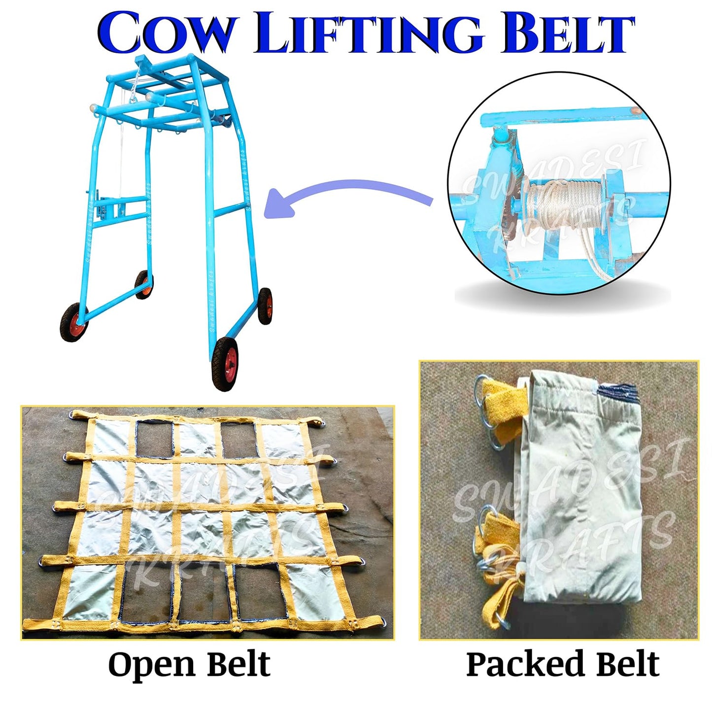 Cow Lifting Machine with Big Wheel | Full Set | Weight Capacity up to 1000kg | Heavy Duty Gearbox | Animal Lifting Machine for Cows a1
