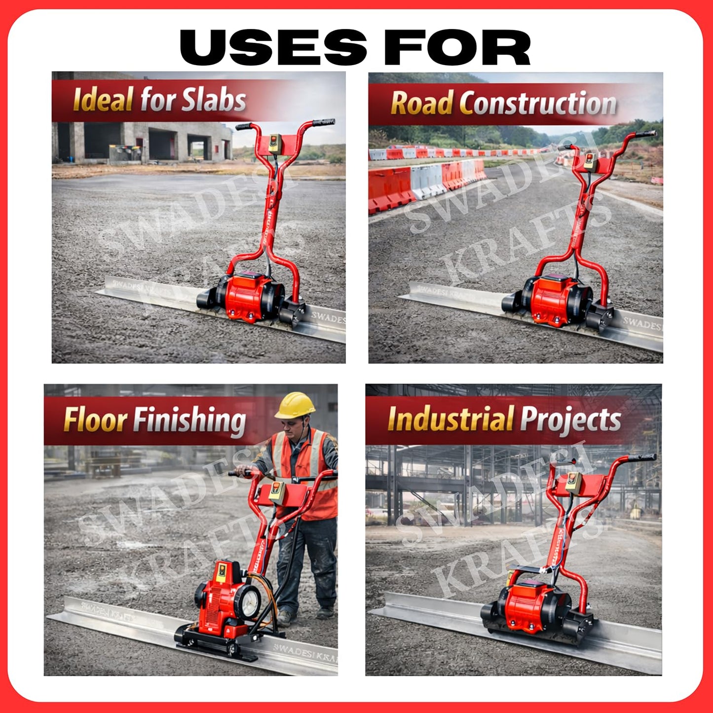 Electric Concrete Screed Vibrator Machine with 0.5 HP Motor | 4mtr Aluminium Surface Leveling Tool | Portable Power Screed for Road, Slab & Floor Finishing | Heavy Duty Construction Equipment