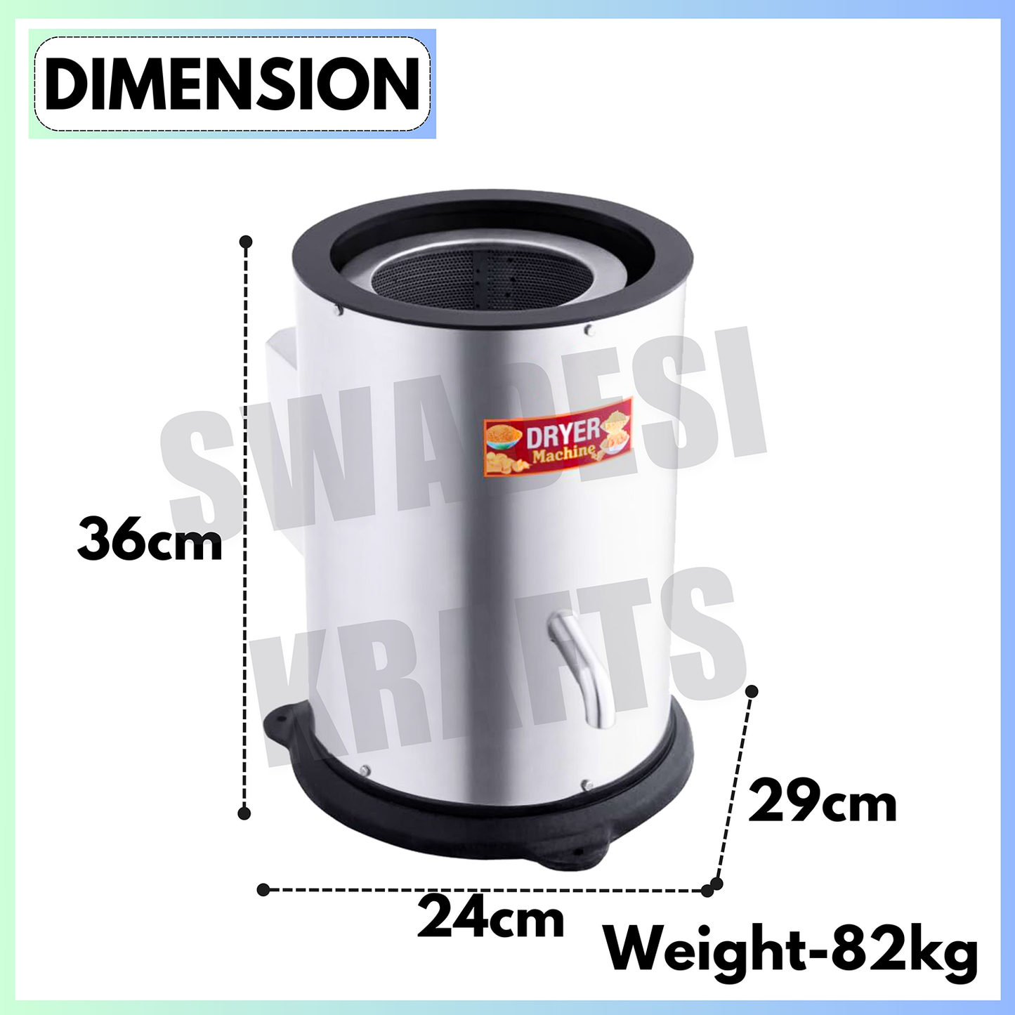 SWADESI KRAFTS Stainless Steel Oil Dryer Machine for Namkeen With 1hp Motor Remove Oil and Water from All Type Namkeen and Wafer | Snacks Dryer Machine for Snacks Capacity Is 15kg/Hr