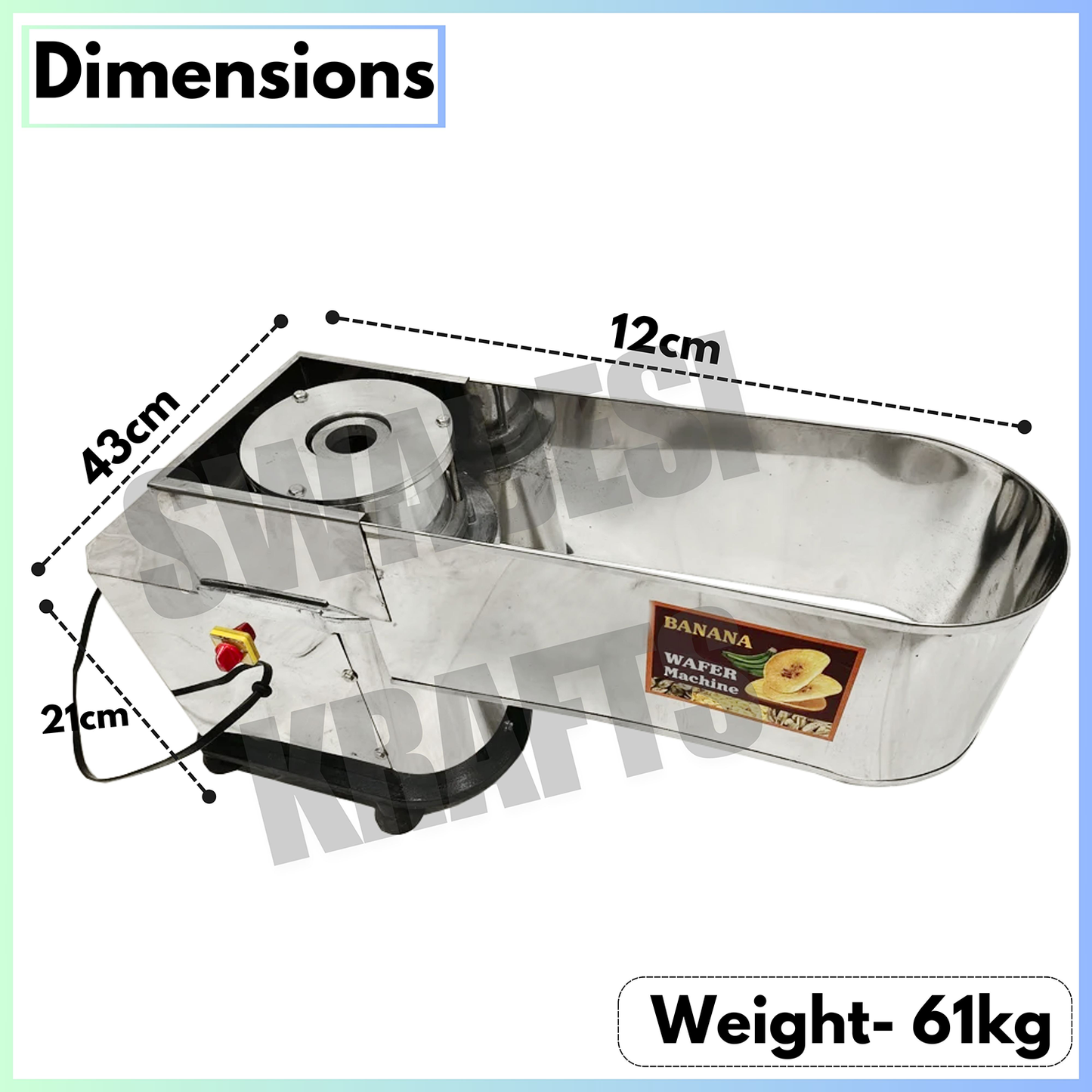 SWADESI KRAFTS 2in 1 Automatic Banana & Potato Slicer Machine for Chips | Stainless Steel Banana Chips Cutter Machine Electric Comes with 1HP Motor & 5 Die (Round, oval, & long patta) A2