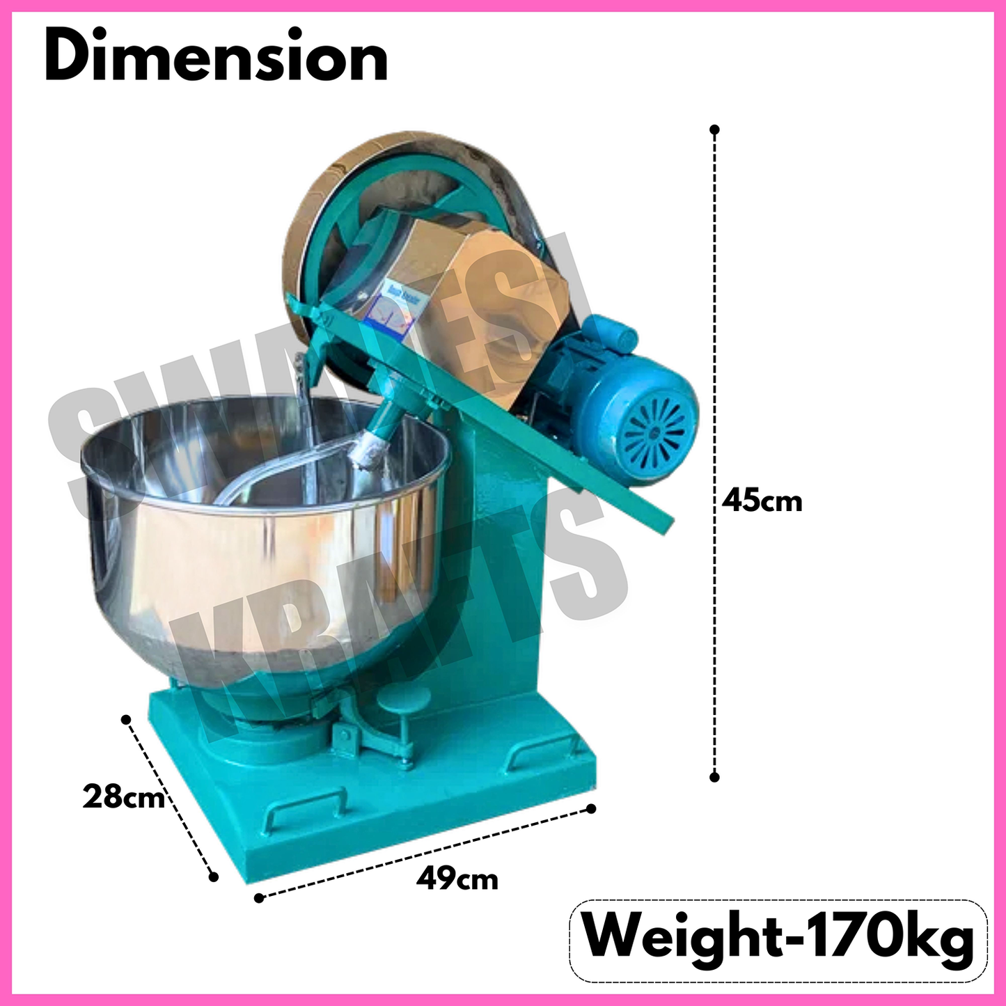 swadesi krafts 40-50kg Dough Kneader Machine Electric With Heavy 2hp Motor 3 Phrase | Stainless Steel Atta Maker Machine Bowl (1.5mm) suitable for Besan atta, Maida, other Besan products D4
