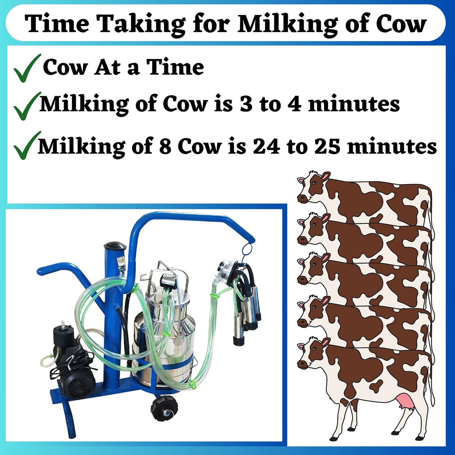 SWADESI KRAFTS 300LPM Buffalo & Cow Milking Machine for Cow Dairy with 1hp Motor (1 Cow Milking 4-5 Minutes) (Compatible with All Cow & Buffalos)